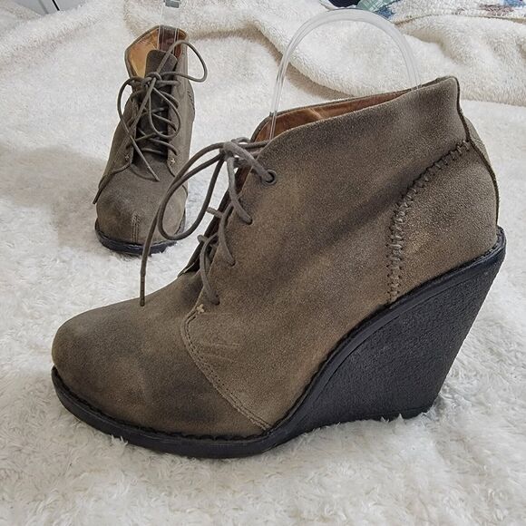 rag & bone Shoes - Rag & Bone Odval Wedge Ankle Lace Up Olive Green Suede Boots‎ Size 37 US 7